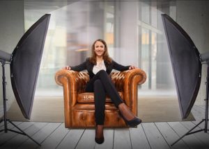 woman sitting in photo studio 